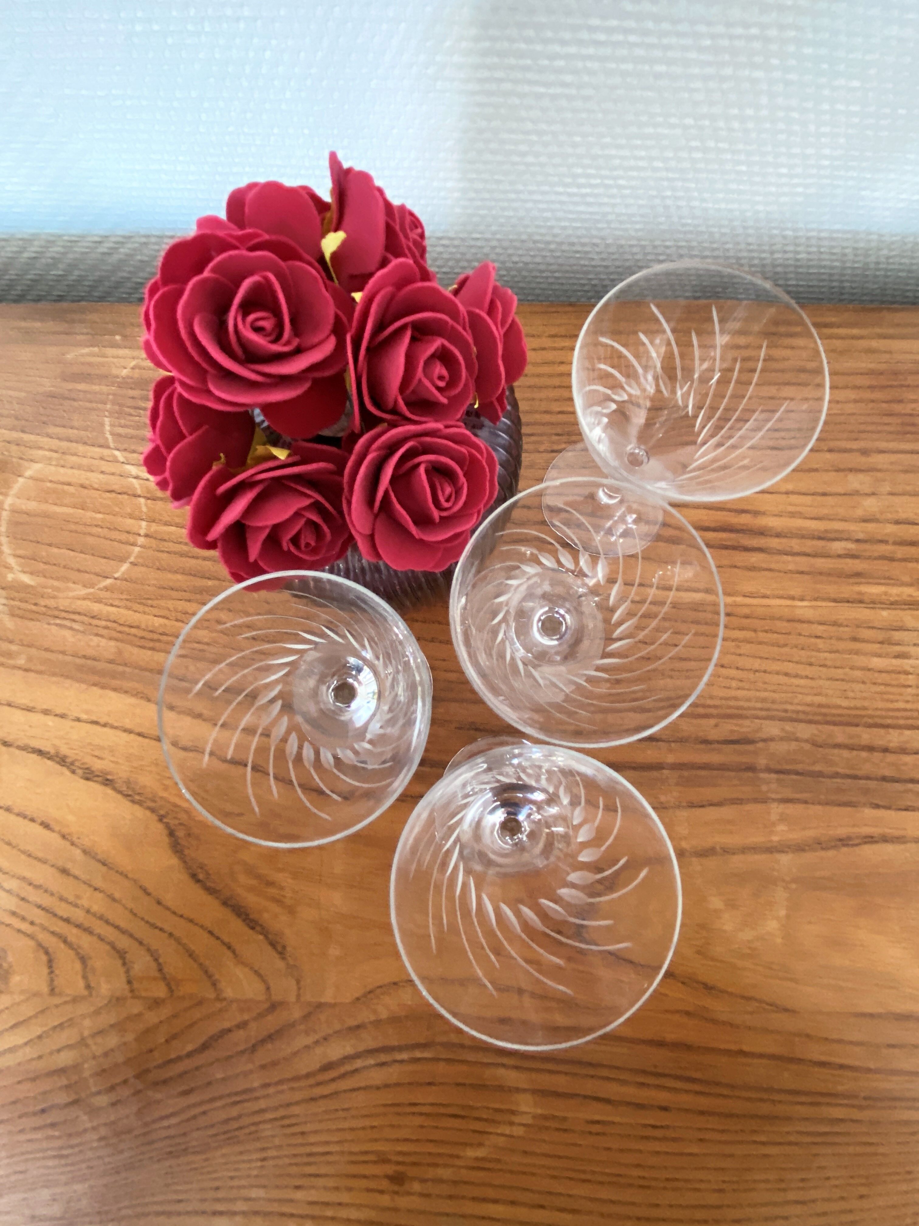 4 white wine glasses in engraved glass 6 cl