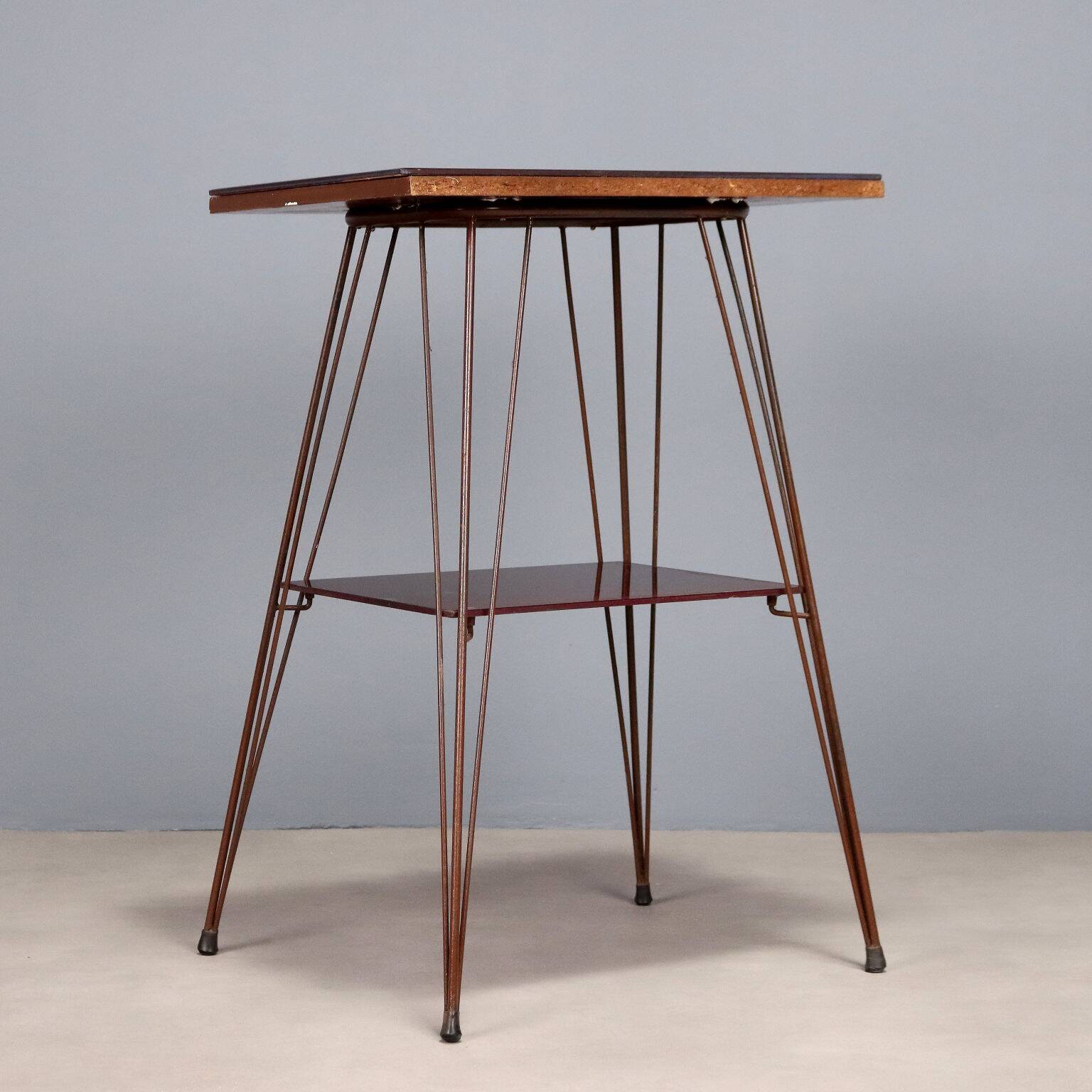 Vintage metal side table with double glass top, Italy, 1960s.