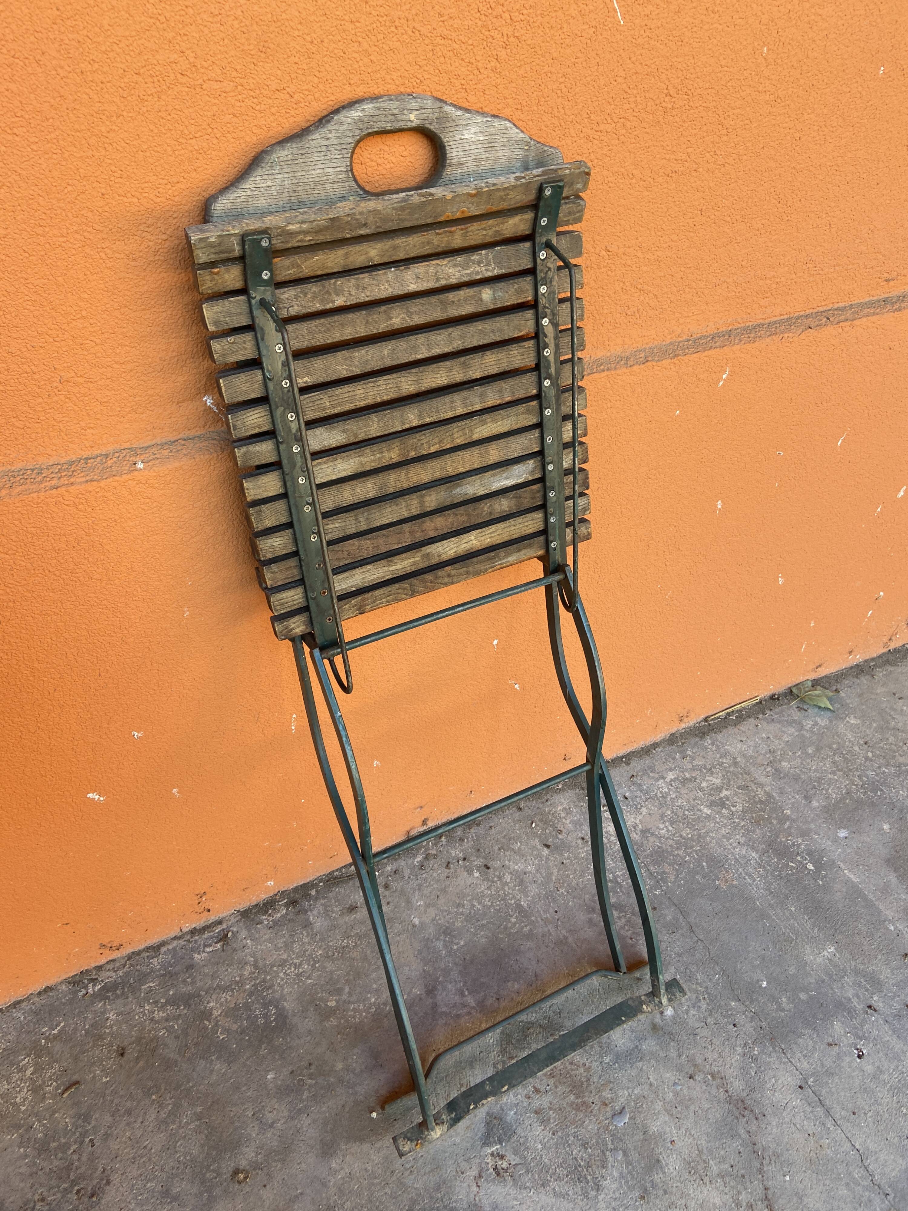 4 folding chairs vintage terrace bistro 60s in metal & wood