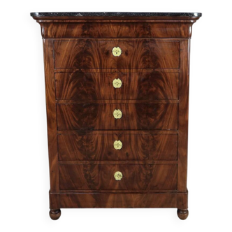 Chiffonnier en ronce d’acajou, époque Restauration – Début XIXe