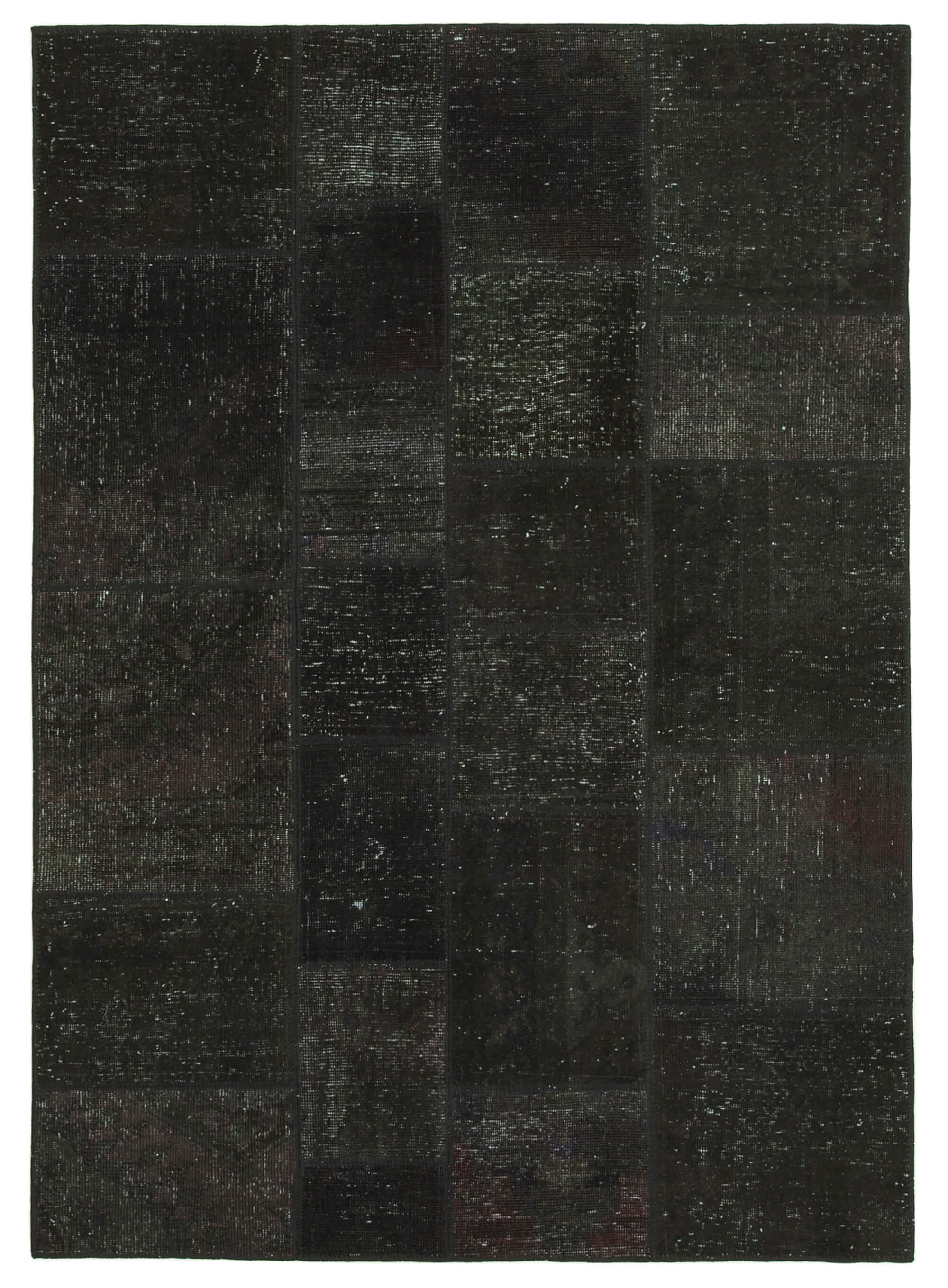 Hand-Knotted Anatolian Contemporary 172 cm x 241 cm Black Patchwork Carpet