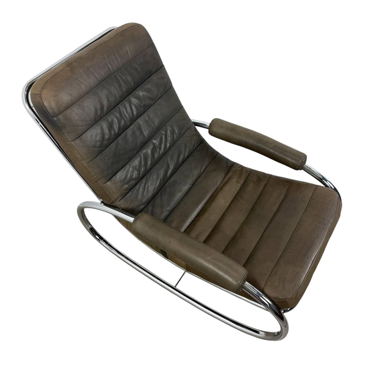 Bauhaus rocking chaise longue in vintage leather and chrome