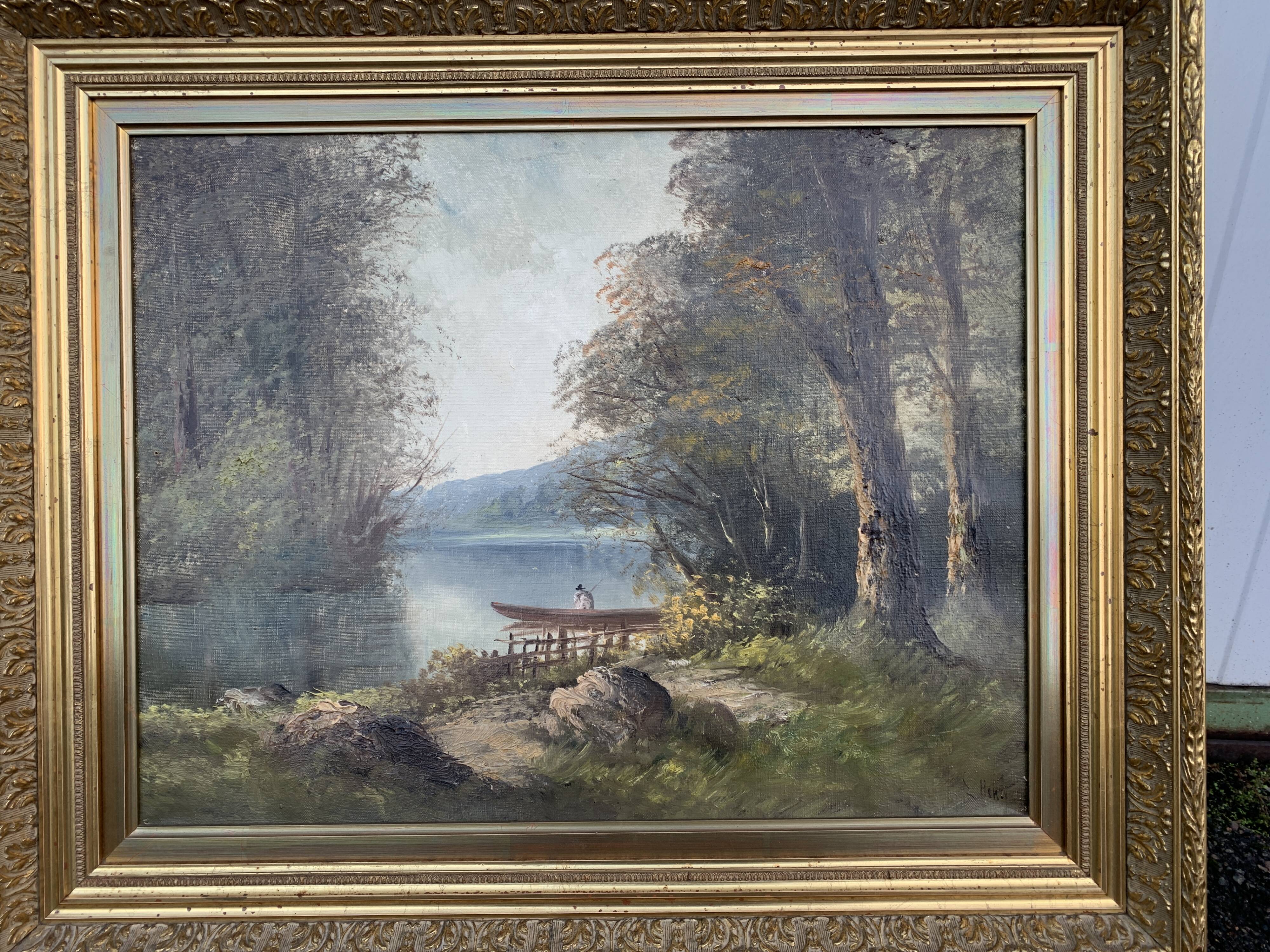Landscape and boat painting Sign Henry XX 69 x 60