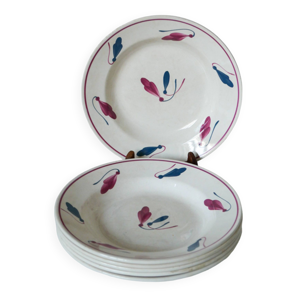 Lot de 6 assiettes creuses Givors modèle Perce-Neige 1950