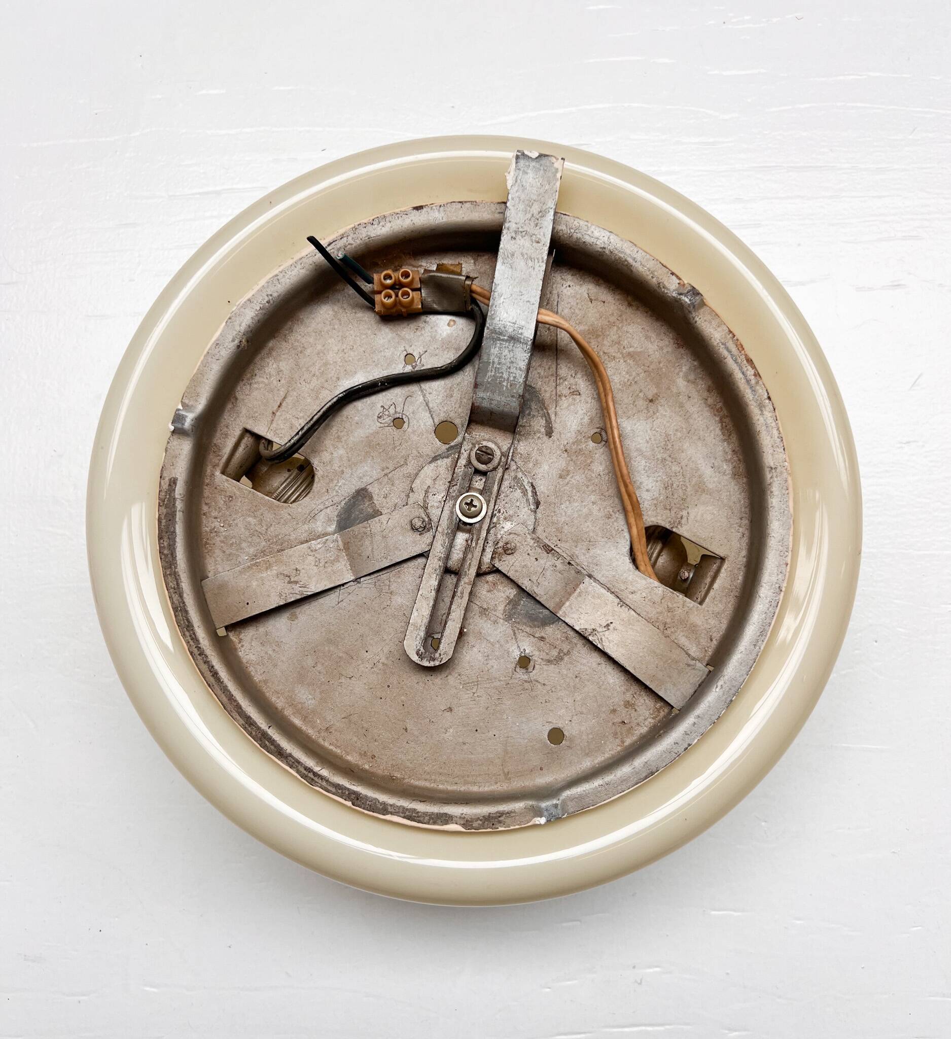 Opaline glass beige ceiling or wall lamp, 1950s