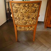 Vintage Salon Armchair with Floral Tapestry Upholstery and Scroll Armrests