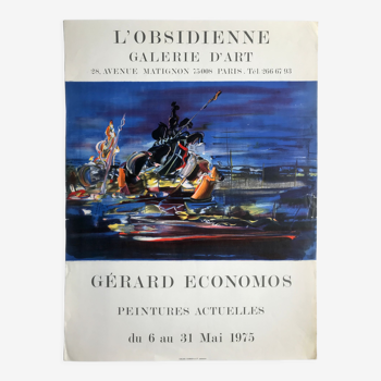 Poster in lithograph by gérard économos, galerie l'obsidienne, 1975