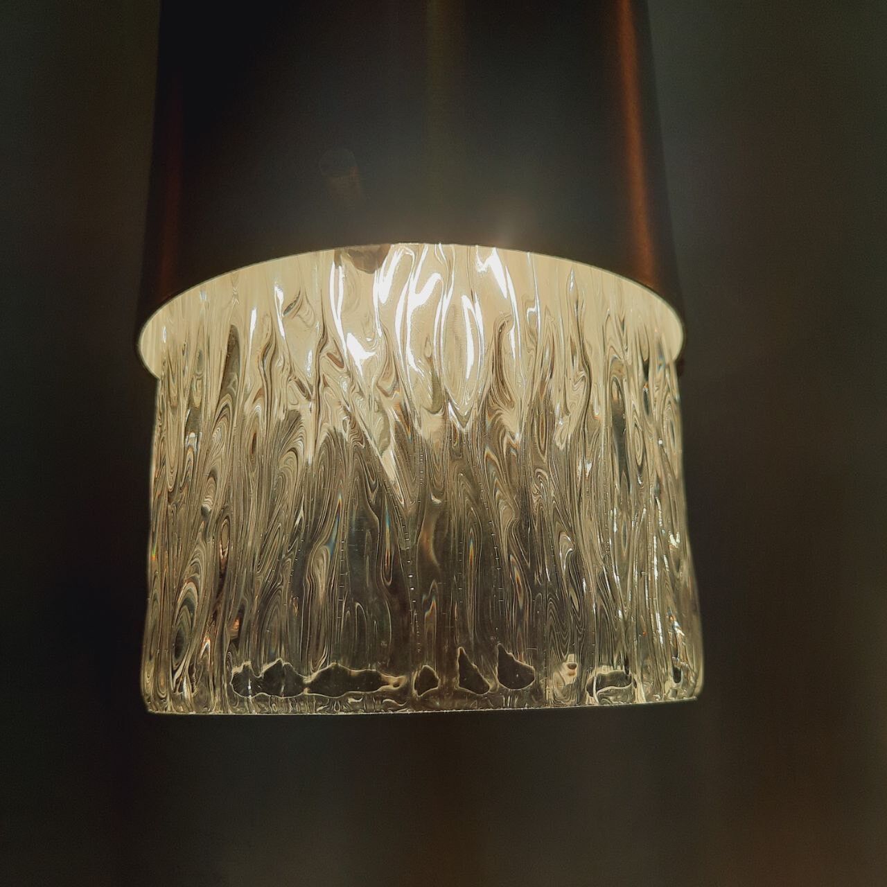 Three vintage suspension lamps, copper aluminum and glass