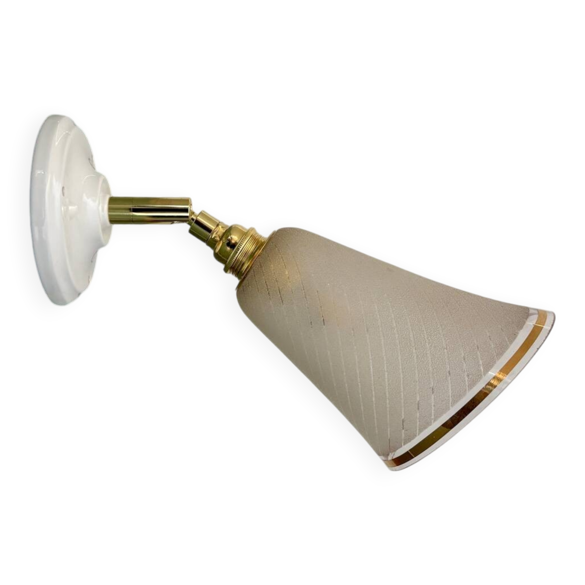 Applique tulipe vintage en verre granité blanc et doré