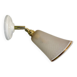 Applique tulipe vintage en verre granité blanc et doré