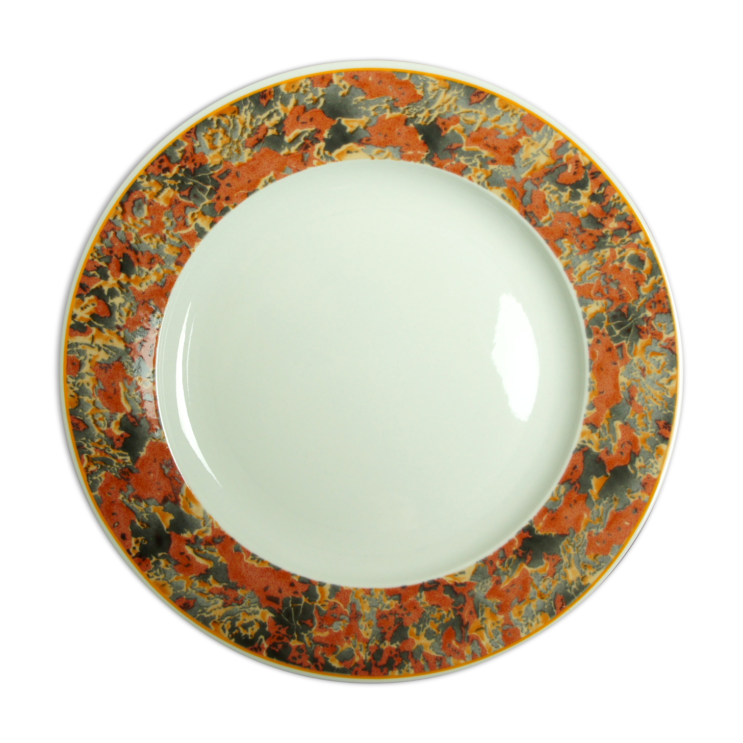 5 flat plates porcelain Pyroblan Sarreguemines décor Chevermy
