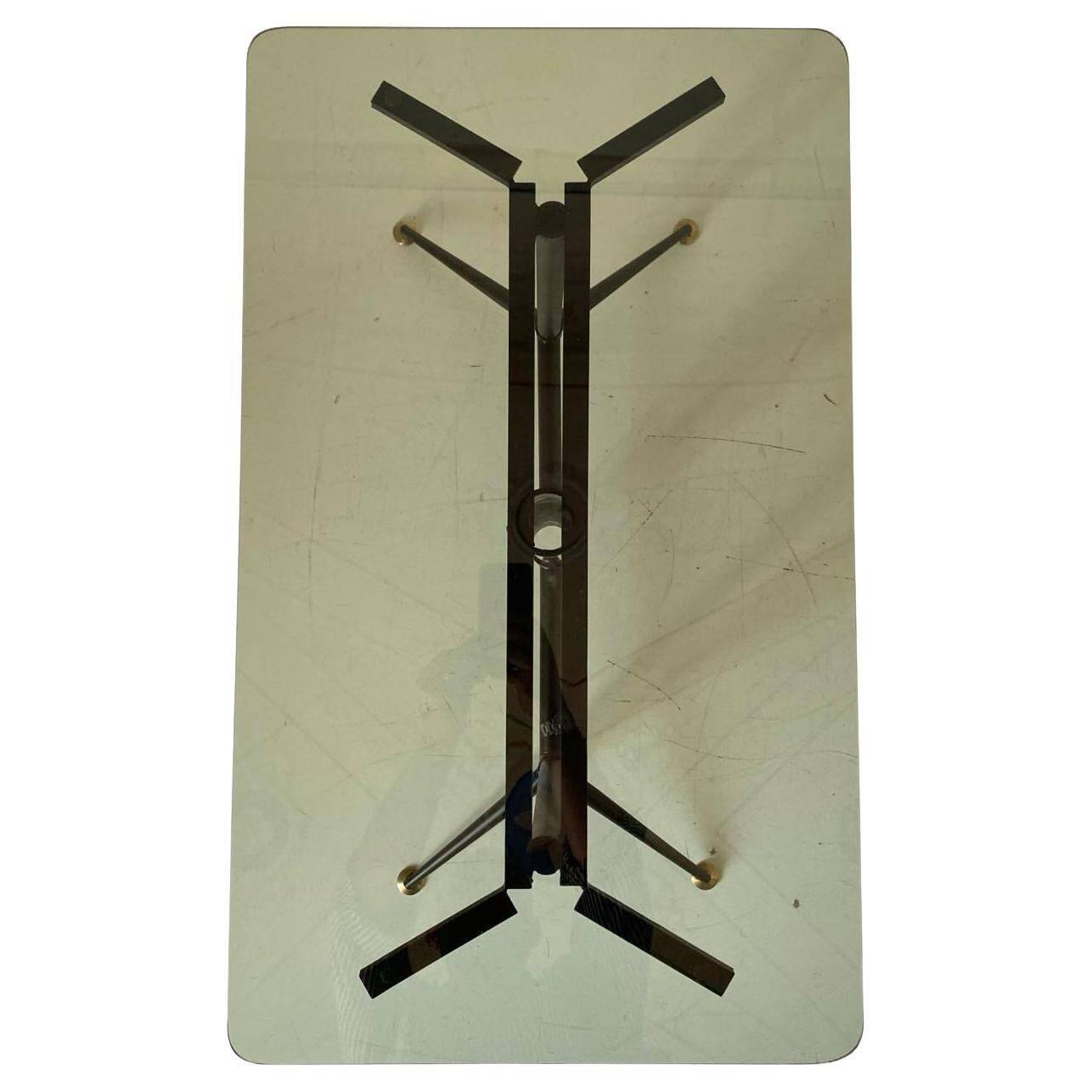 Vintage coffee table with smoked glass top and iron and brass base, Italy 1960s