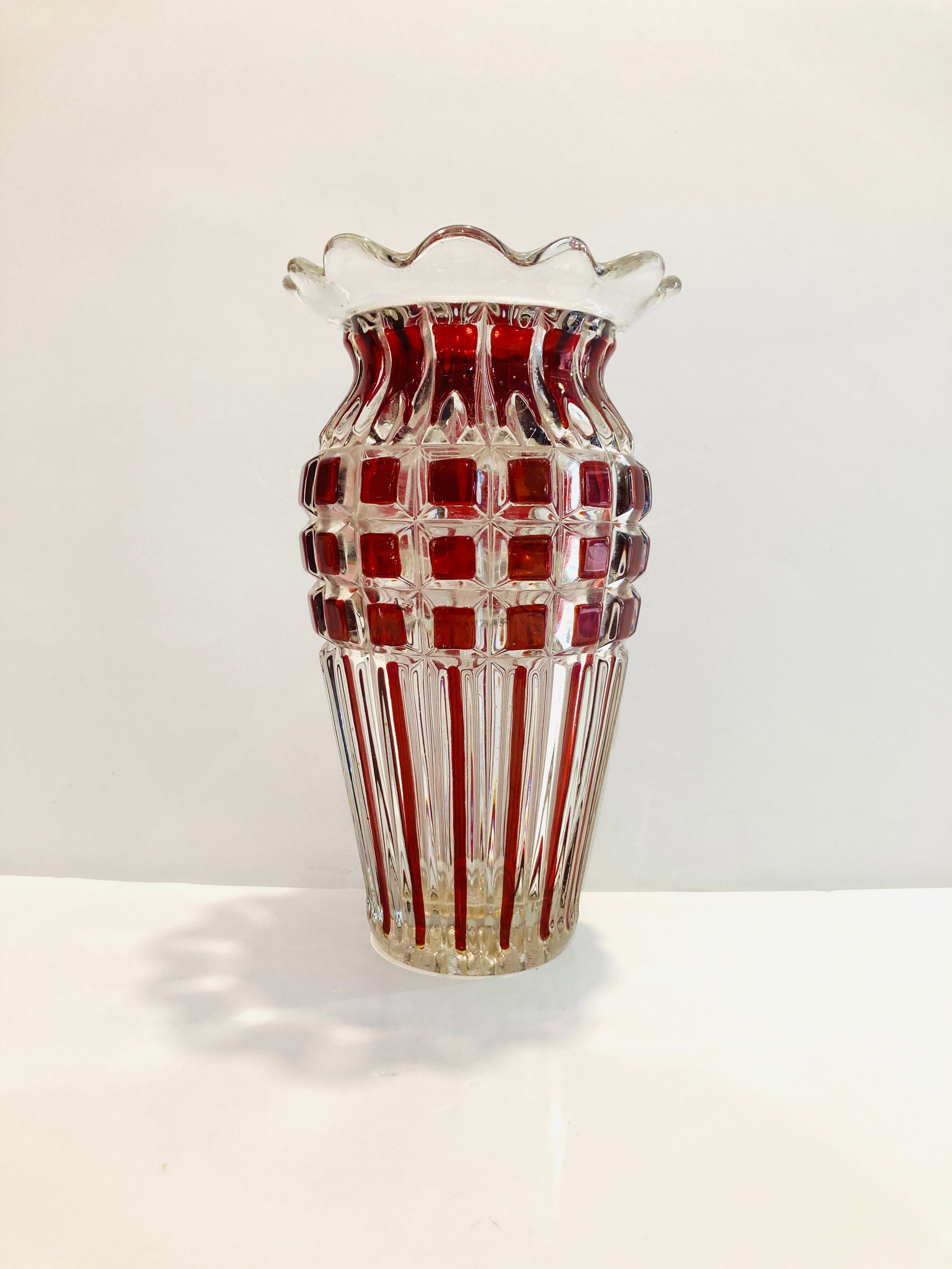 Large faceted glass vase 60s - retro -vintage -deco