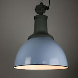 Vintage light blue enamel industrial factory pendant light from ElKo, 1960s