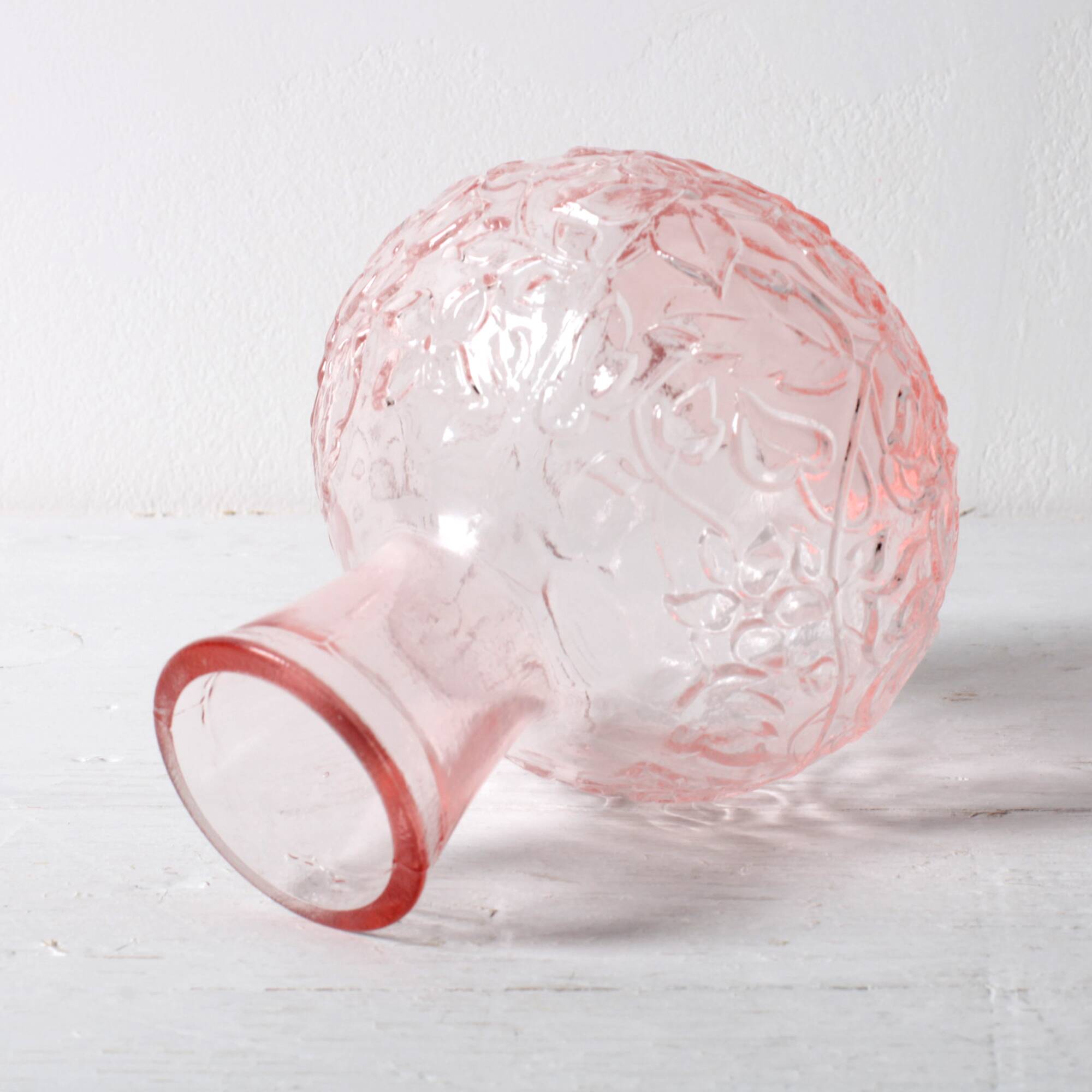 Vintage Small Pink Pressed Glass Vase with Flowers Pattern / Italy / 1960s