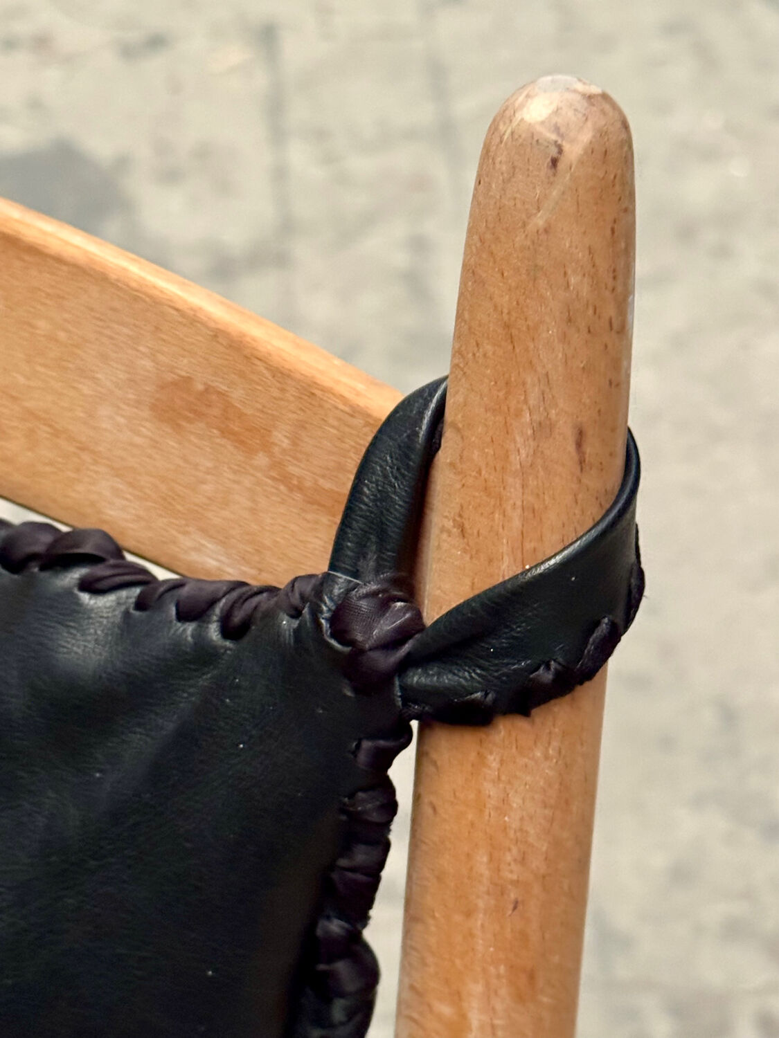 Scandinavian wooden and leather rocking chair