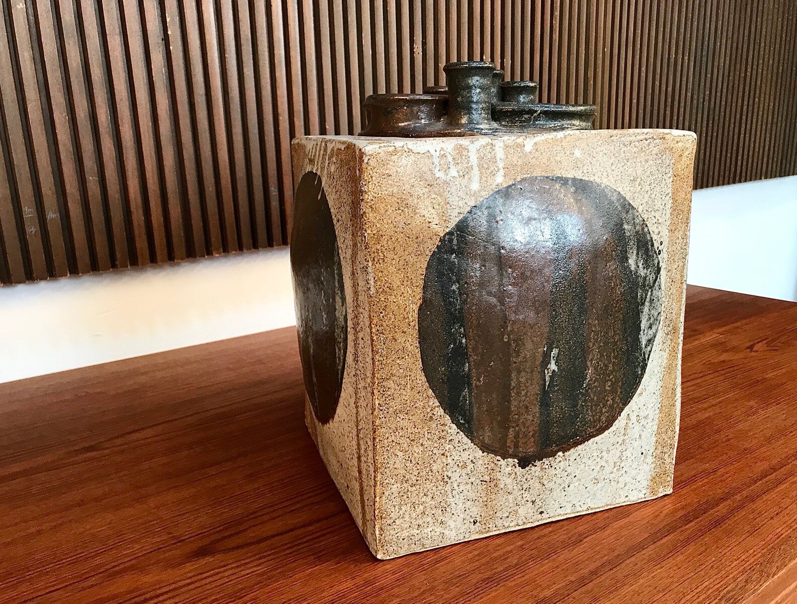 Brutalist ceramic art cube vase by Annette Merkenthaler, Germany 1960s