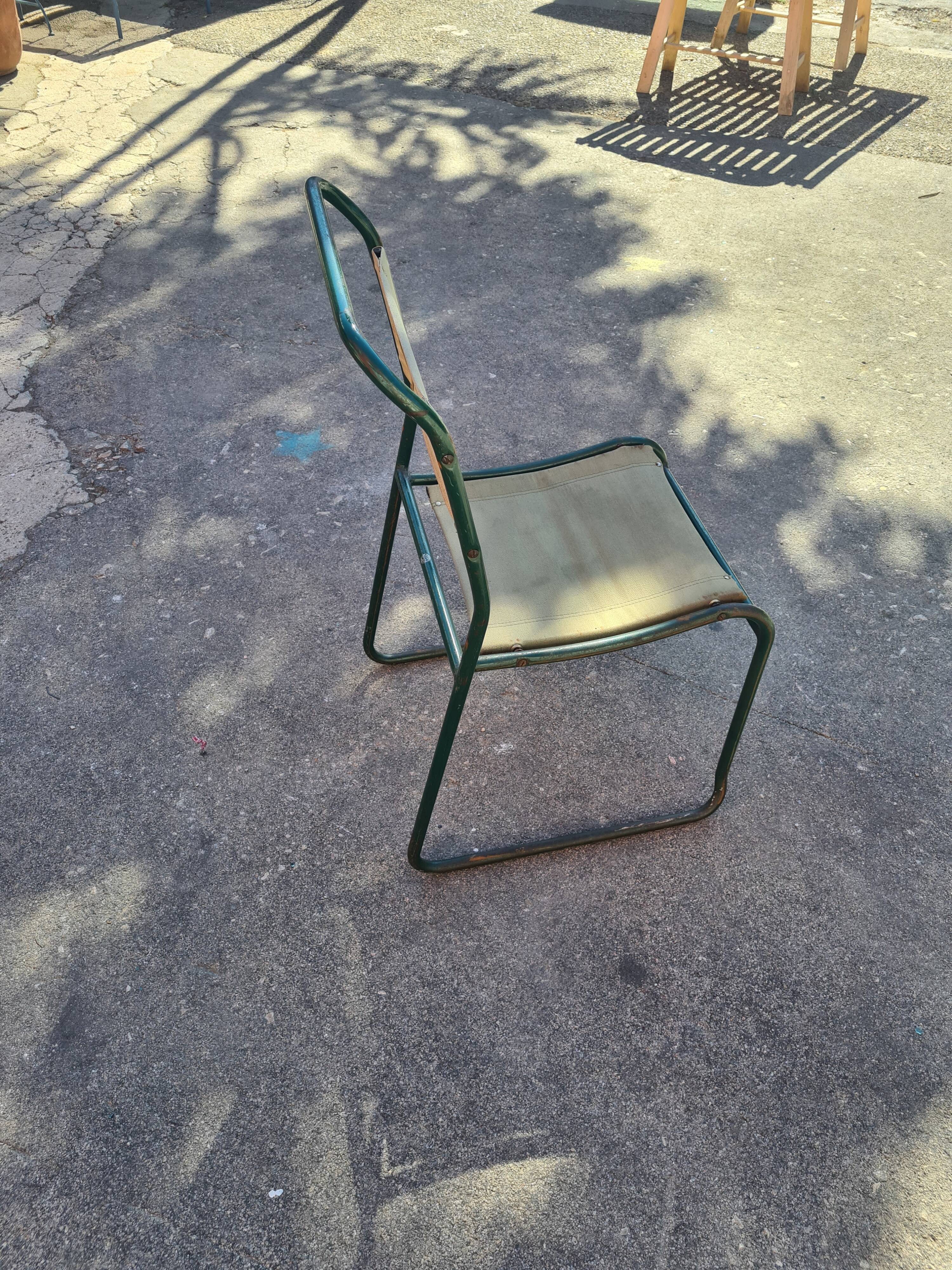 Series of 6 stackable military chairs modernist canvas and metal
