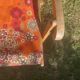 Vintage beach or garden chair made of wood and floral fabric, 1970s.