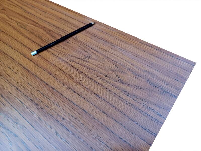 Modernist desk with double drawers in formica and metal, 1960.