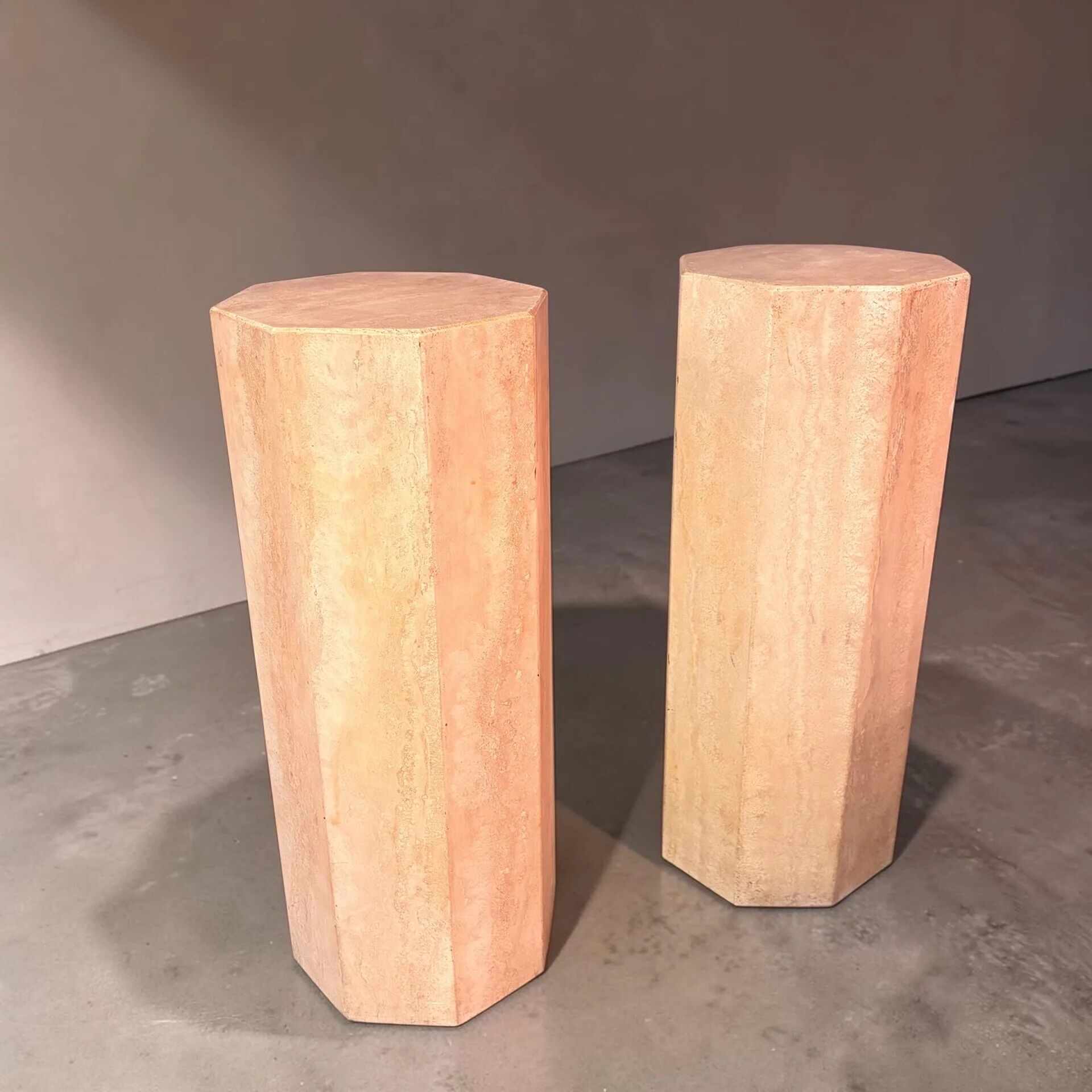 Vintage travertine columns / pedestals, 1970s, Italy