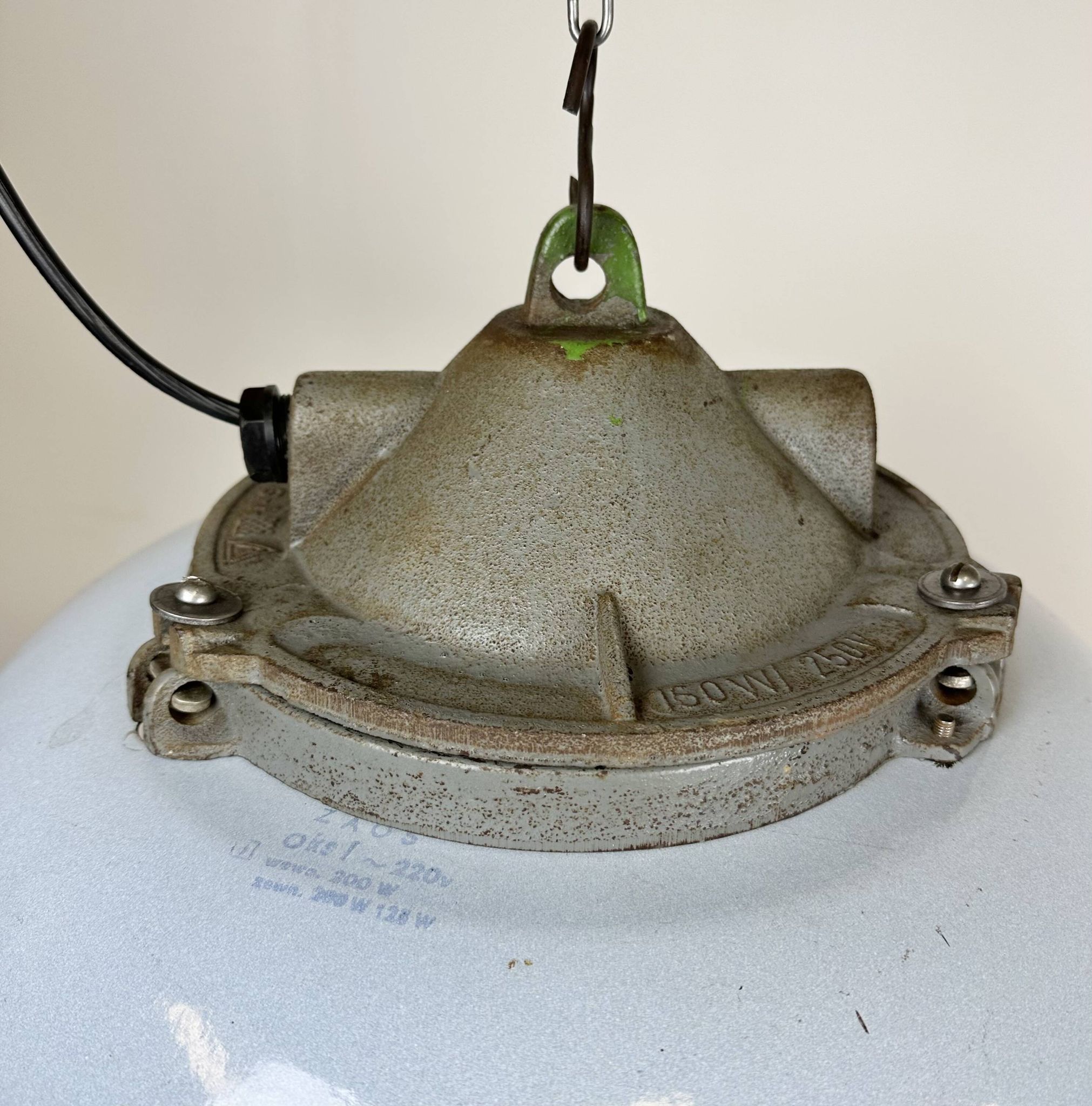 Industrial Blue Enamel Factory Pendant Lamp in Cast Iron from Zaos, 1960s