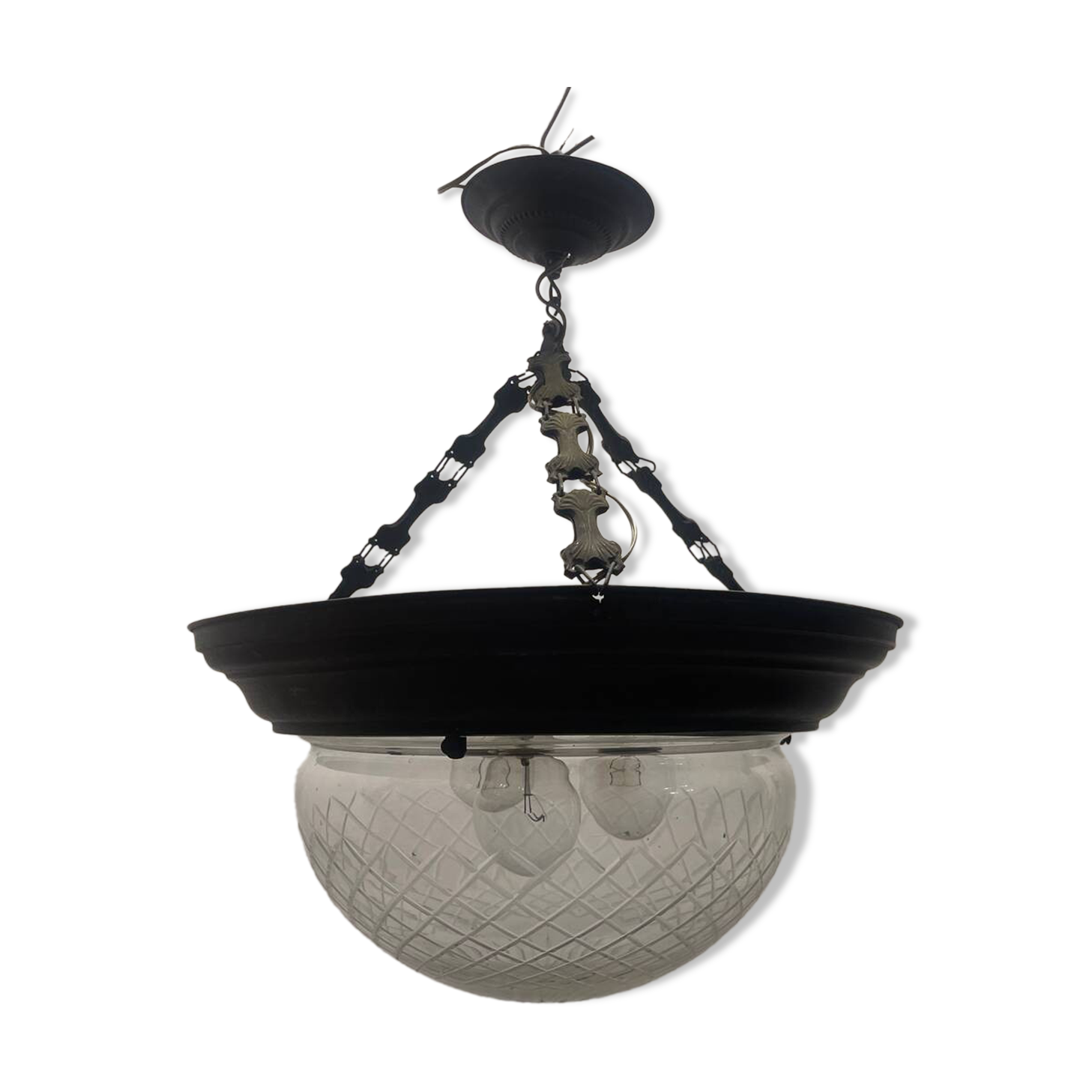 Suspension en cristal et bronze, années 40