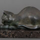 Art deco cat in regule by m. font green patina 1930 marble base