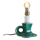 Vintage Green Ceramic French Lamp with Gold Accents