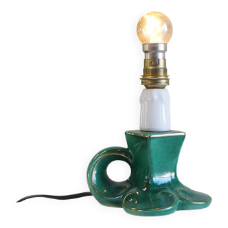 Vintage Green Ceramic French Lamp with Gold Accents