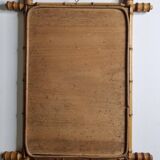 Miroir ancien en bois tourné façon bambou clair fin XIXe siècle, 62 x 46 cm