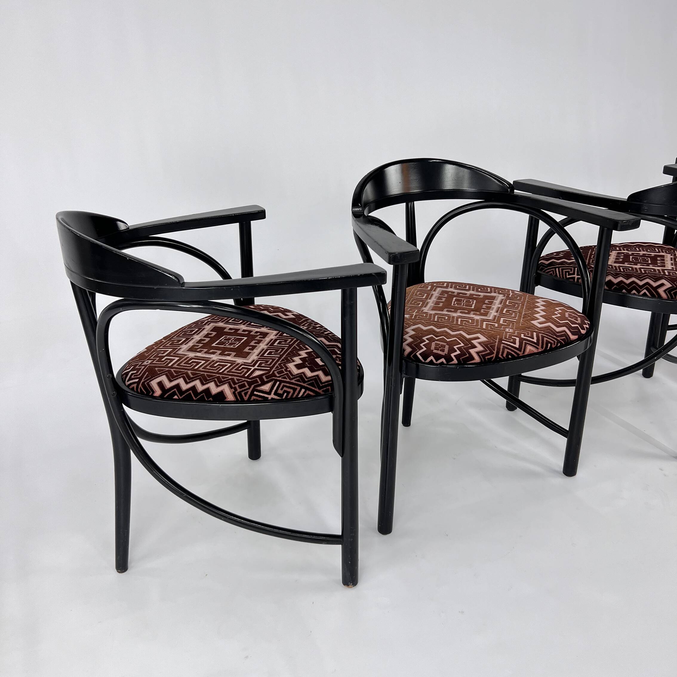 Set of 4 Black Lacquered Model 225 Thonet Armchairs, 1980s