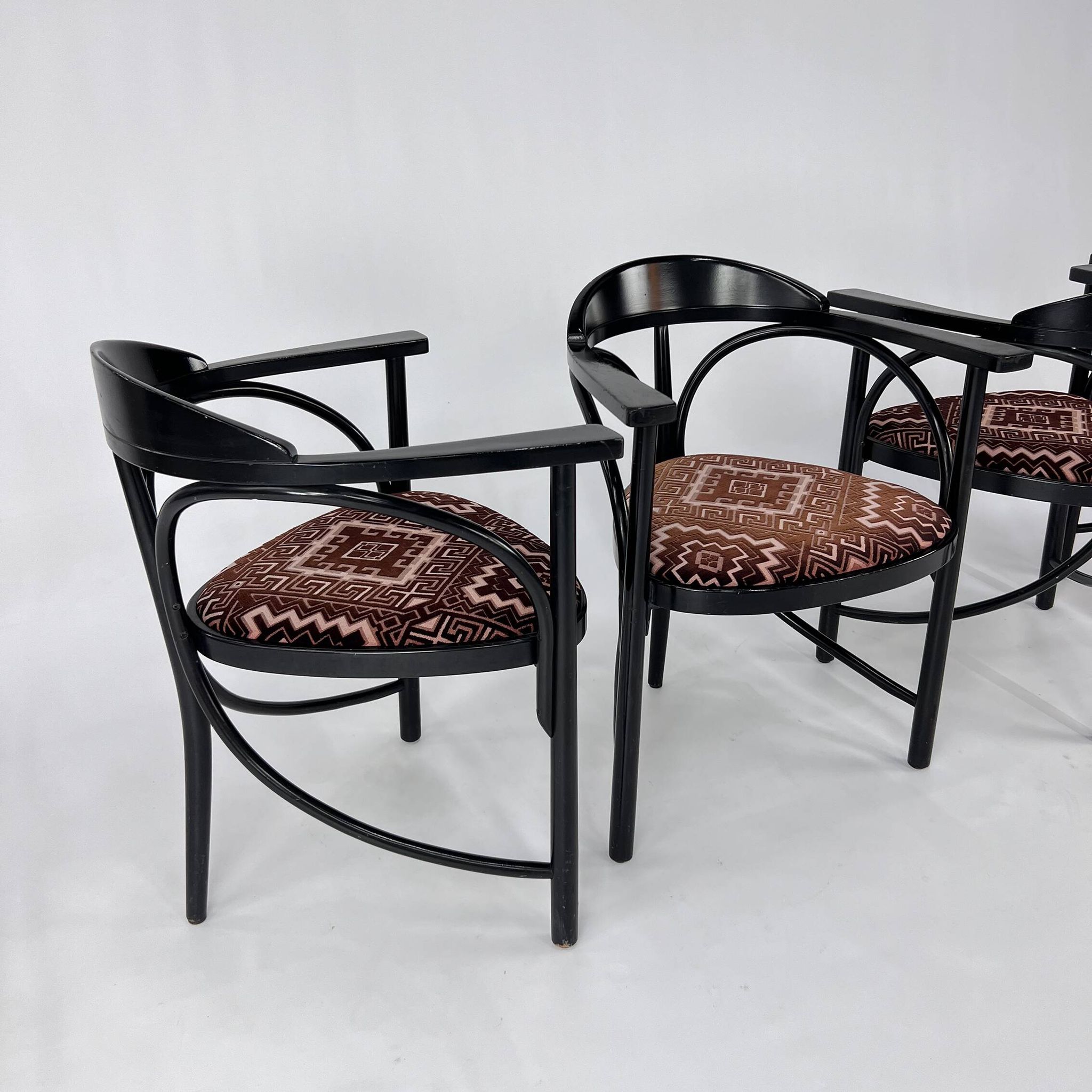Set of 4 Black Lacquered Model 225 Thonet Armchairs, 1980s