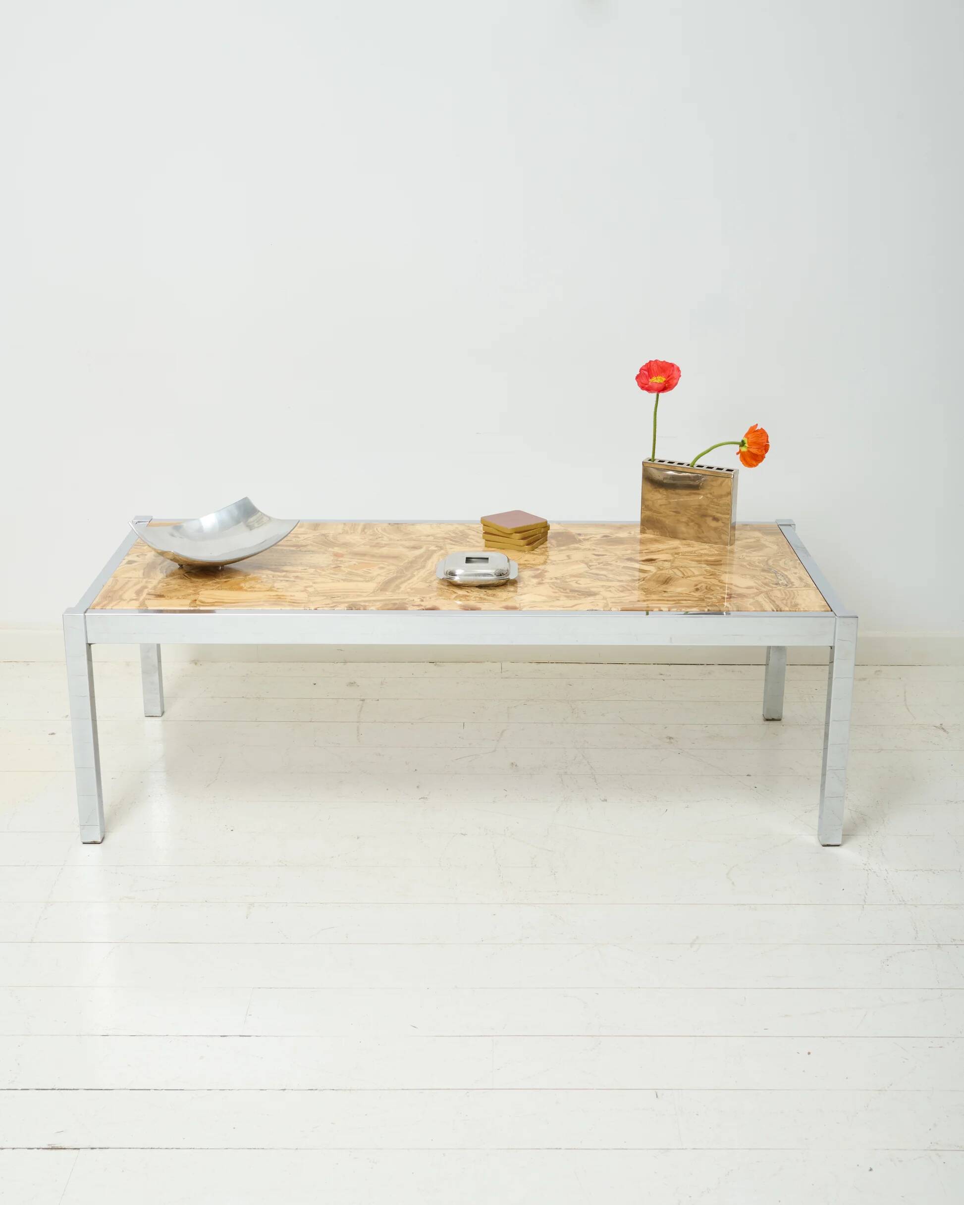 Stone and chrome coffee table, 1970-1980