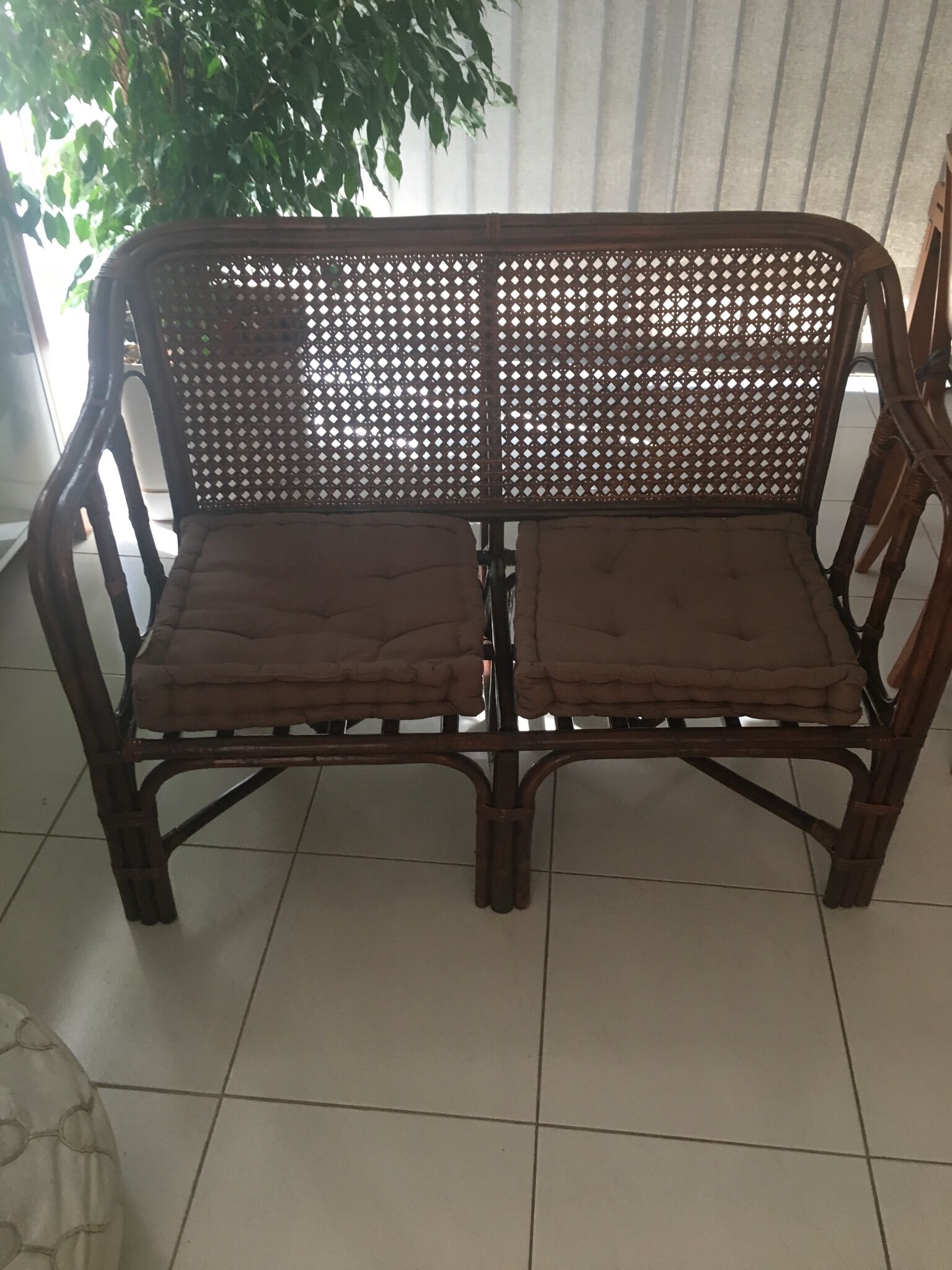 Rattan bench and vintage canning