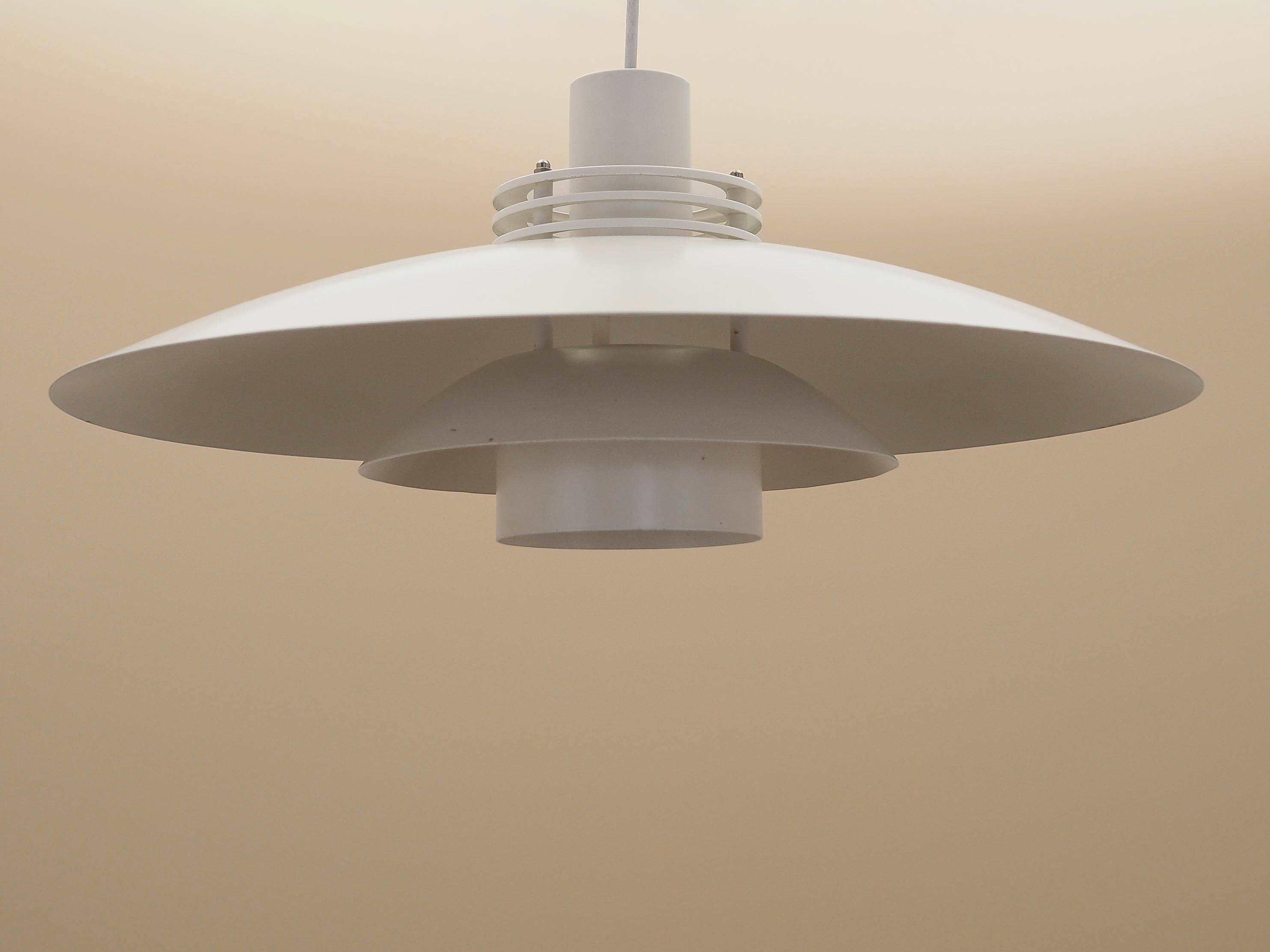 Lyfa pendant lamp from the 1970s, white metal shade, Denmark