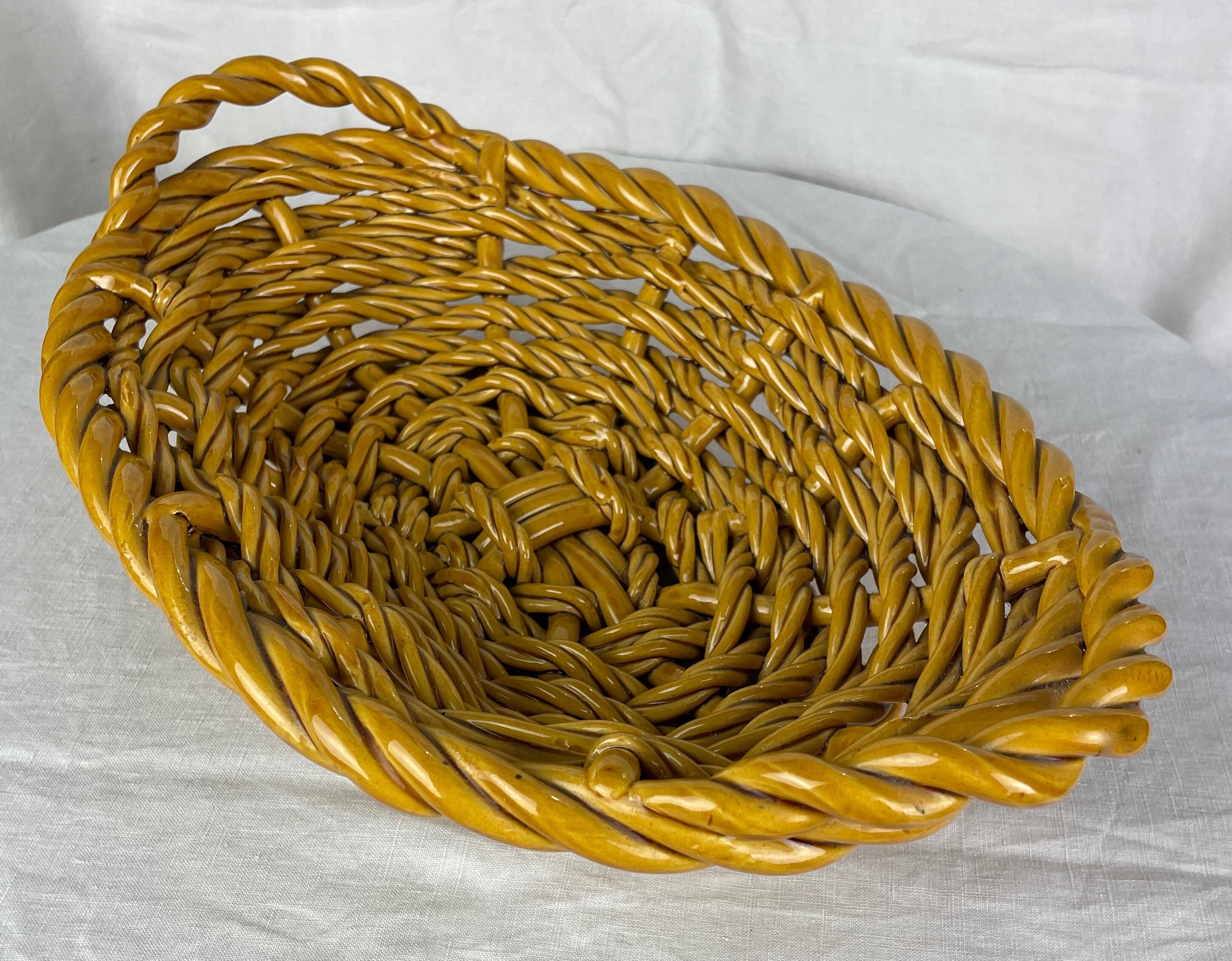 Ocher-colored ceramic basket