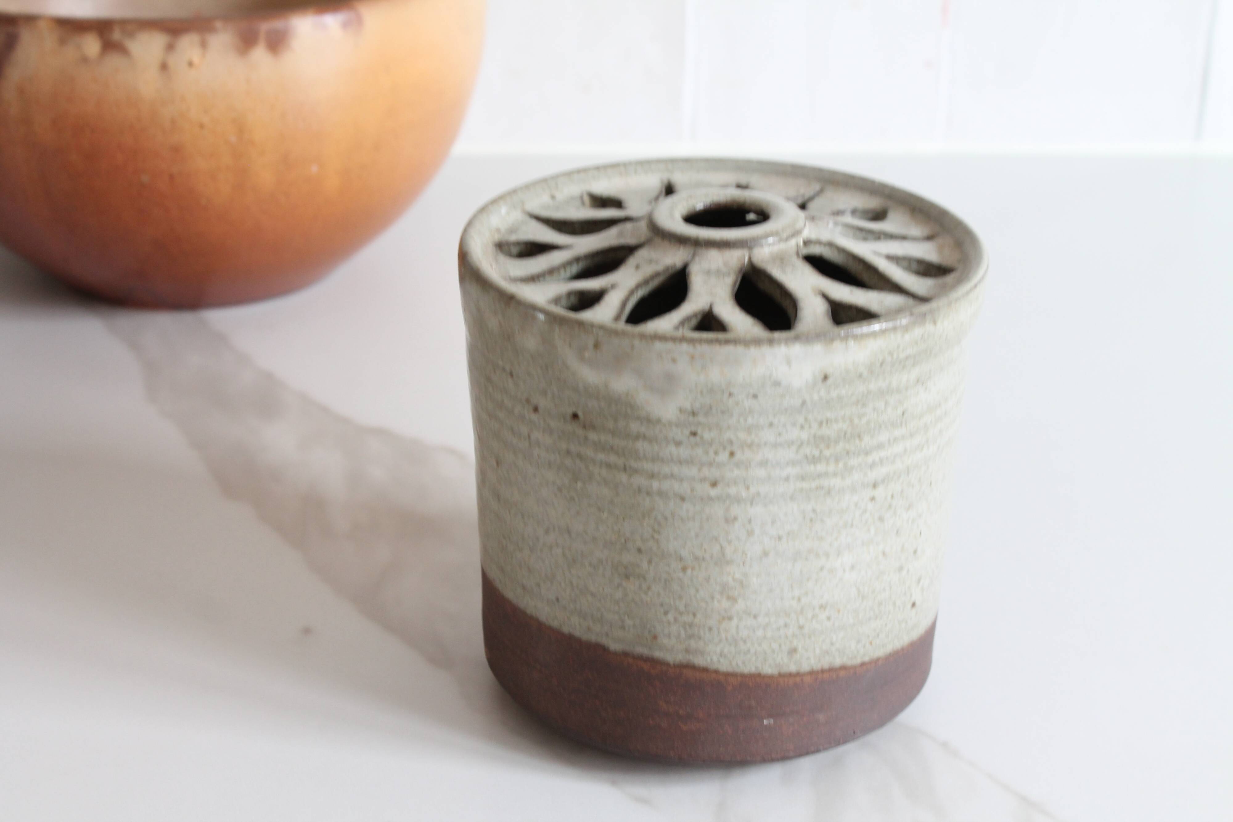 Glazed stoneware vase signed – Art ceramic flower holder