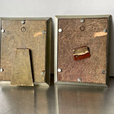 Pair identical vintage metal frames each 18.5 cm x 14.5 cm convex glass