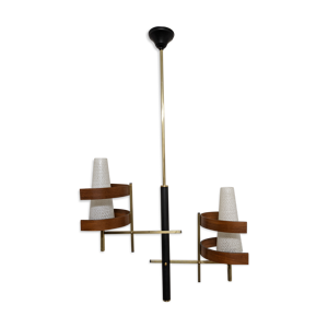 Lustre en teck et laiton