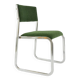 Chrome metal sled chair with green fabric