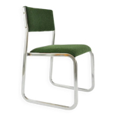 Chrome metal sled chair with green fabric