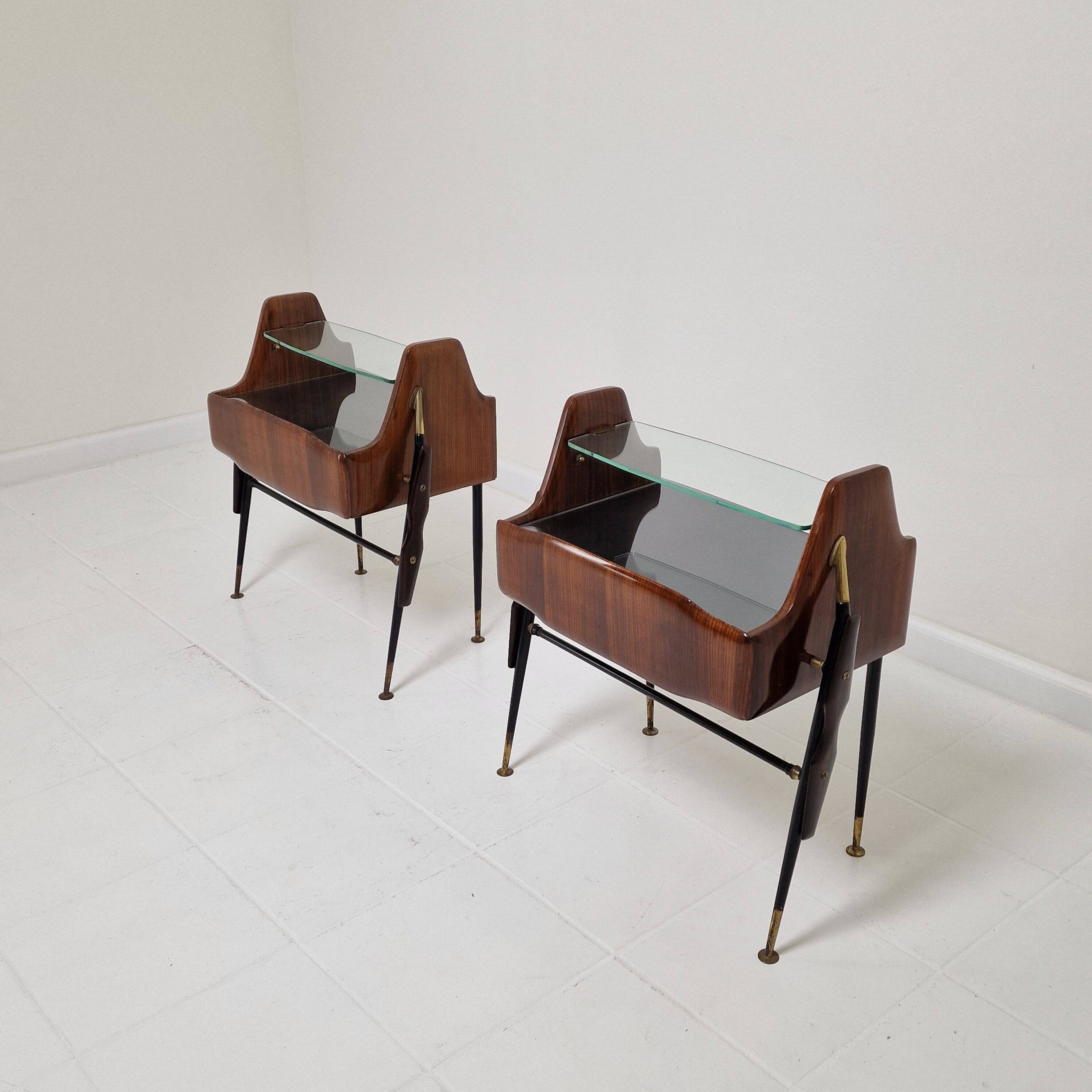 Ico Parisi Style Bedside Tables or Nightstands, Italy 1950's