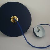 Midnight blue painted metal disc pendant light - blue textile cable