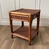 Vintage woven rattan and wicker bedside table