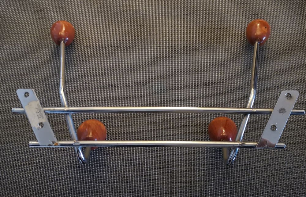Coat rack/wall hook chrome and wood - 1960s/1970s