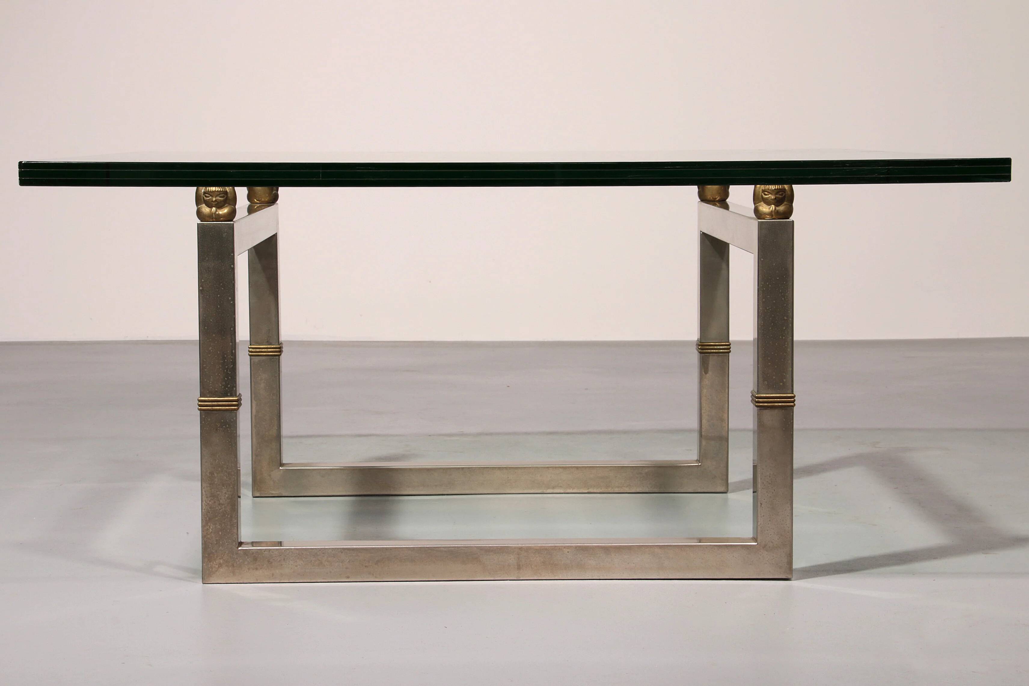 Peter Ghyczy glass coffee table with stainless steel frame Biri T29