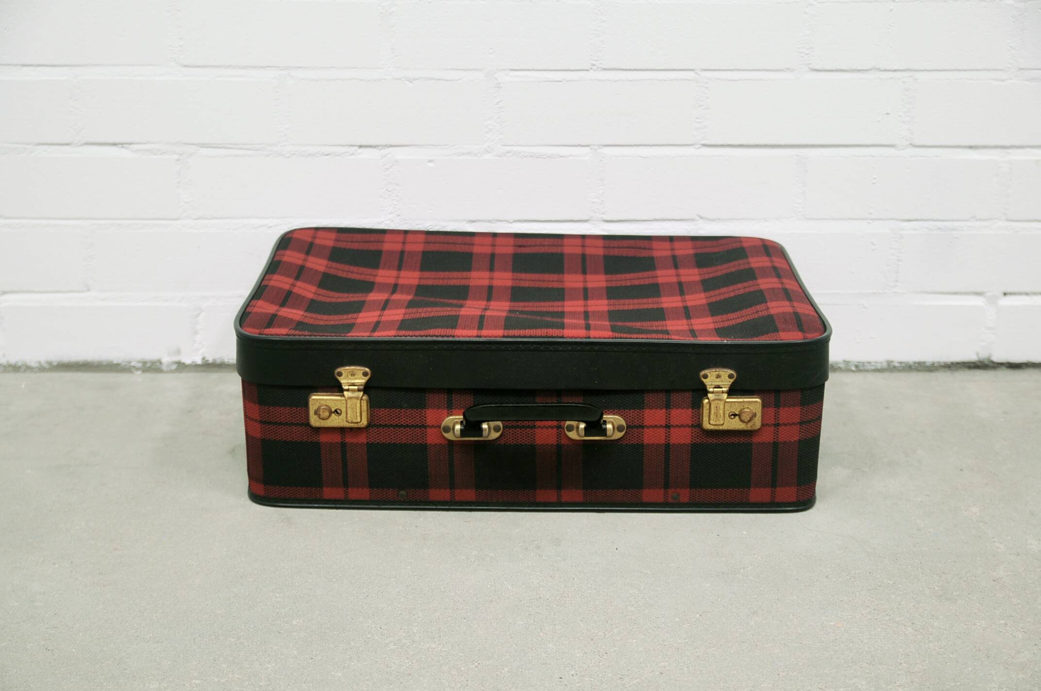 Vintage red checkered suitcase