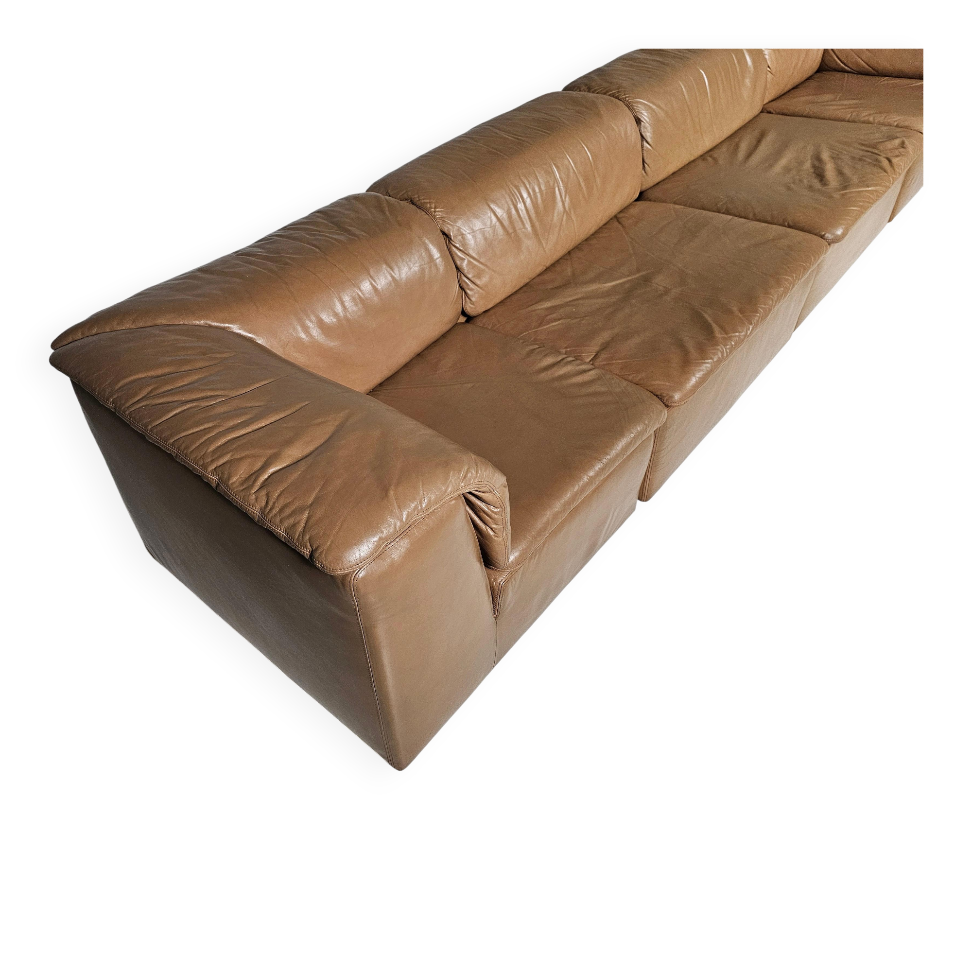 Modular "Jeep" sectional sofa in light brown leather by Anita Schmidt for Durlet, 1970.