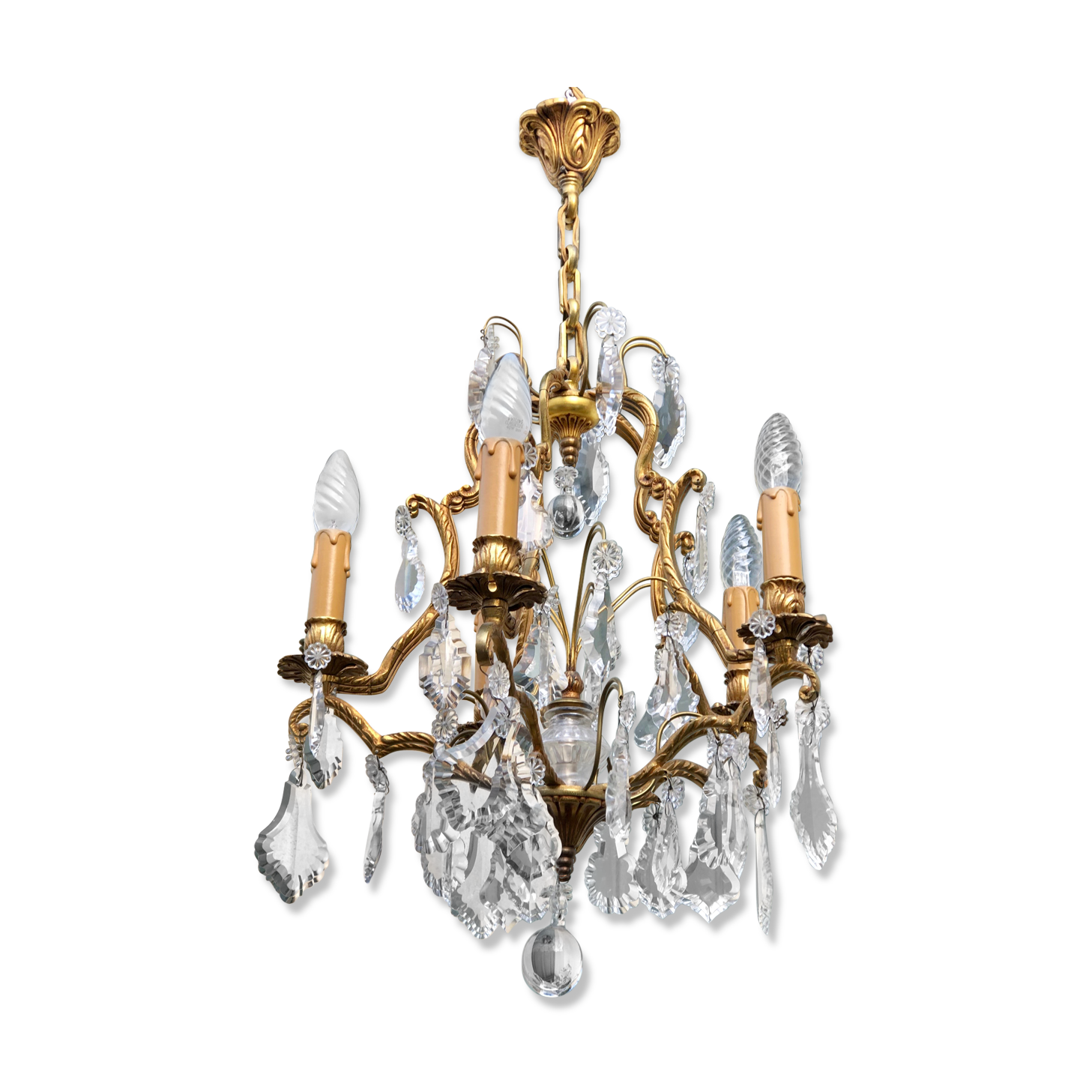 Lustre cage en bronze, 5 bras de lumière
